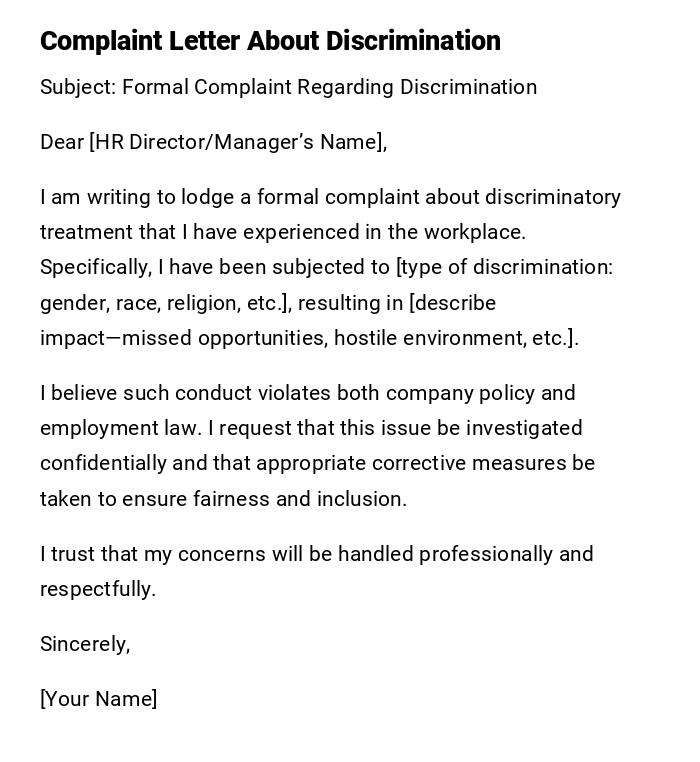 Complaint Letter About Discrimination