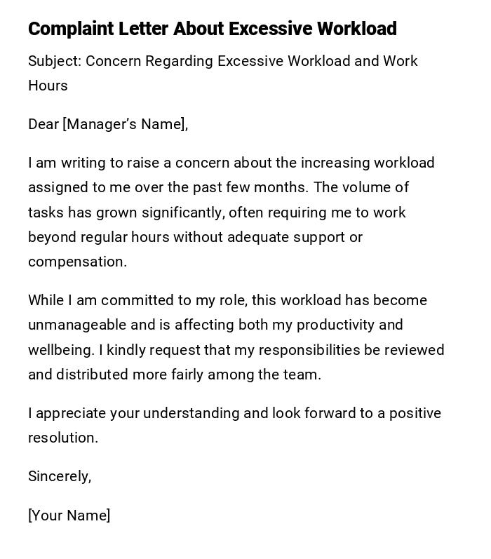 Complaint Letter About Excessive Workload