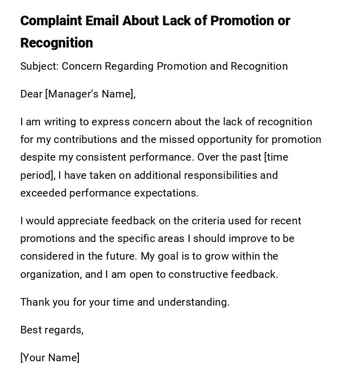 Complaint Email About Lack of Promotion or Recognition