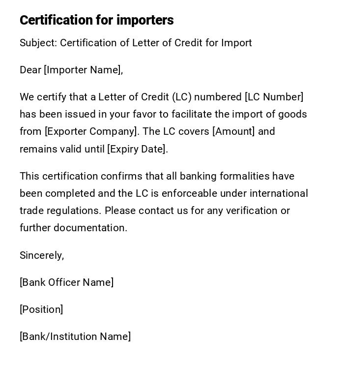 Certification for importers Certification for importers