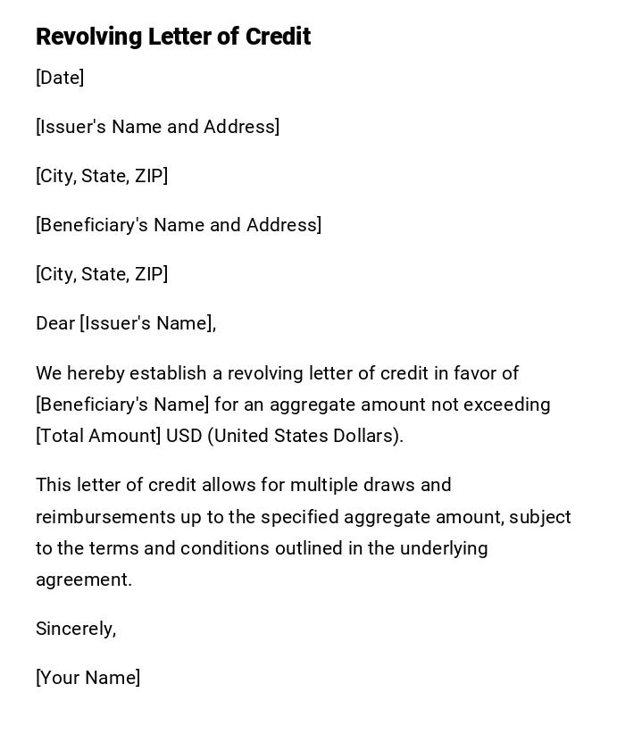 Revolving Letter of Credit