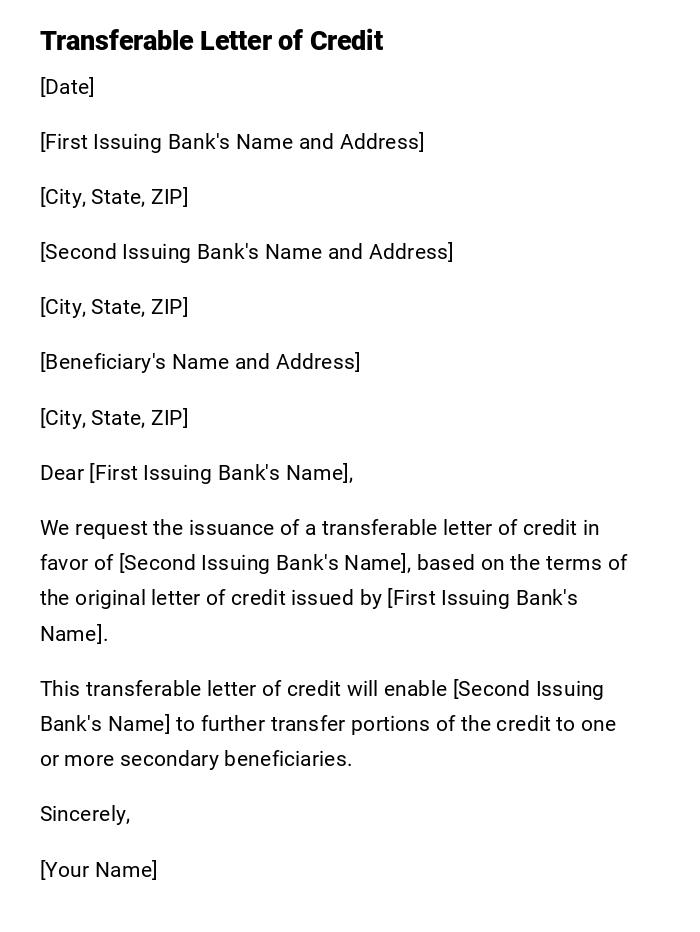 Transferable Letter of Credit