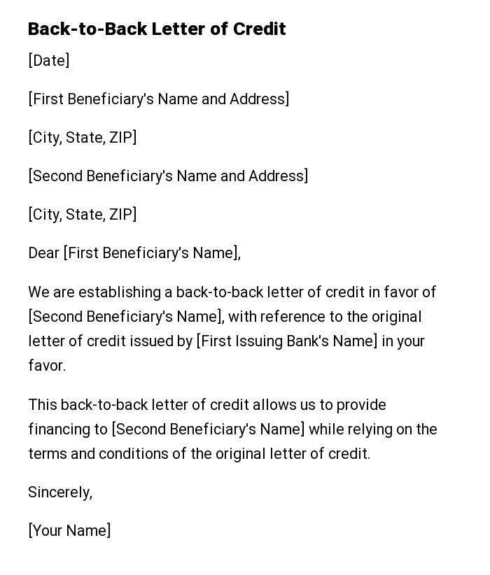 Back-to-Back Letter of Credit
