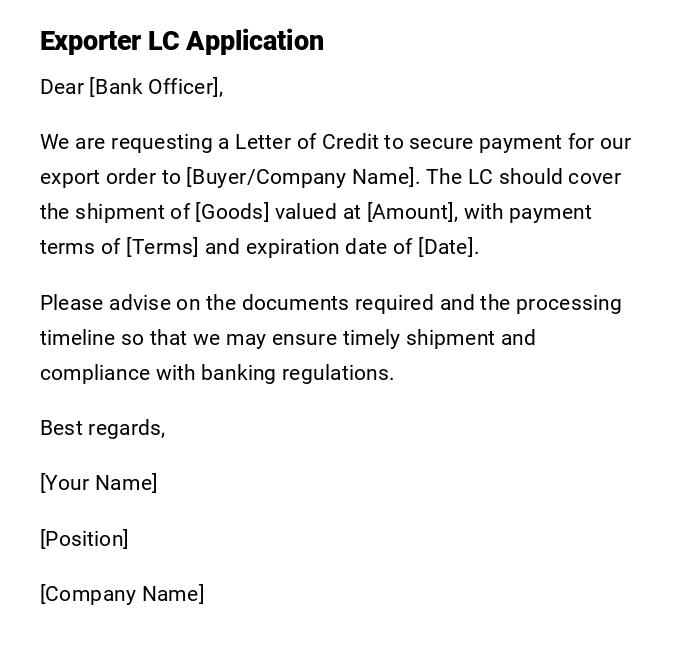 Exporter LC Application Exporter LC Application