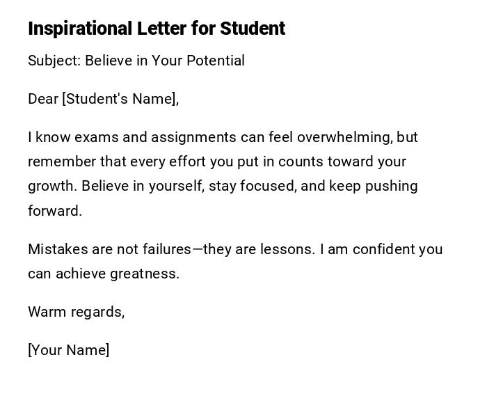 Inspirational Letter for Student Inspirational Letter for Student