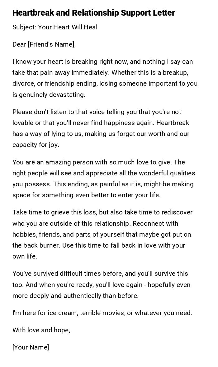 Heartbreak and Relationship Support Letter