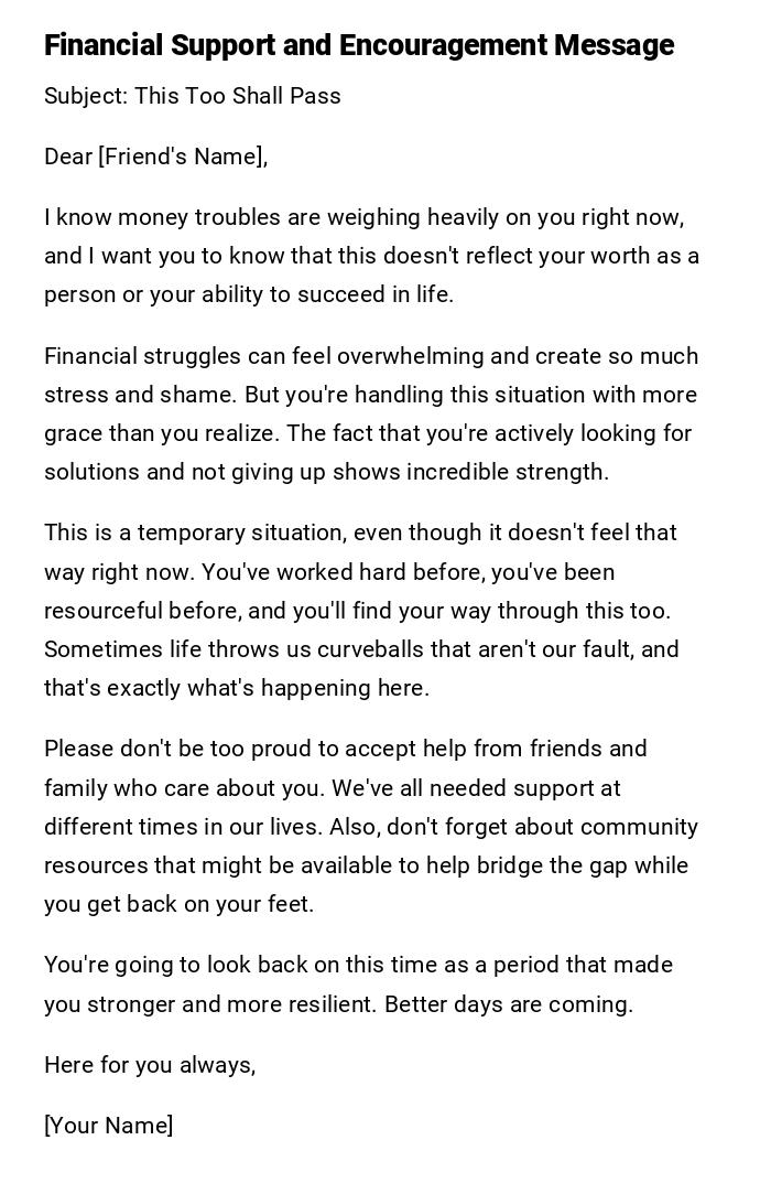 Financial Support and Encouragement Message