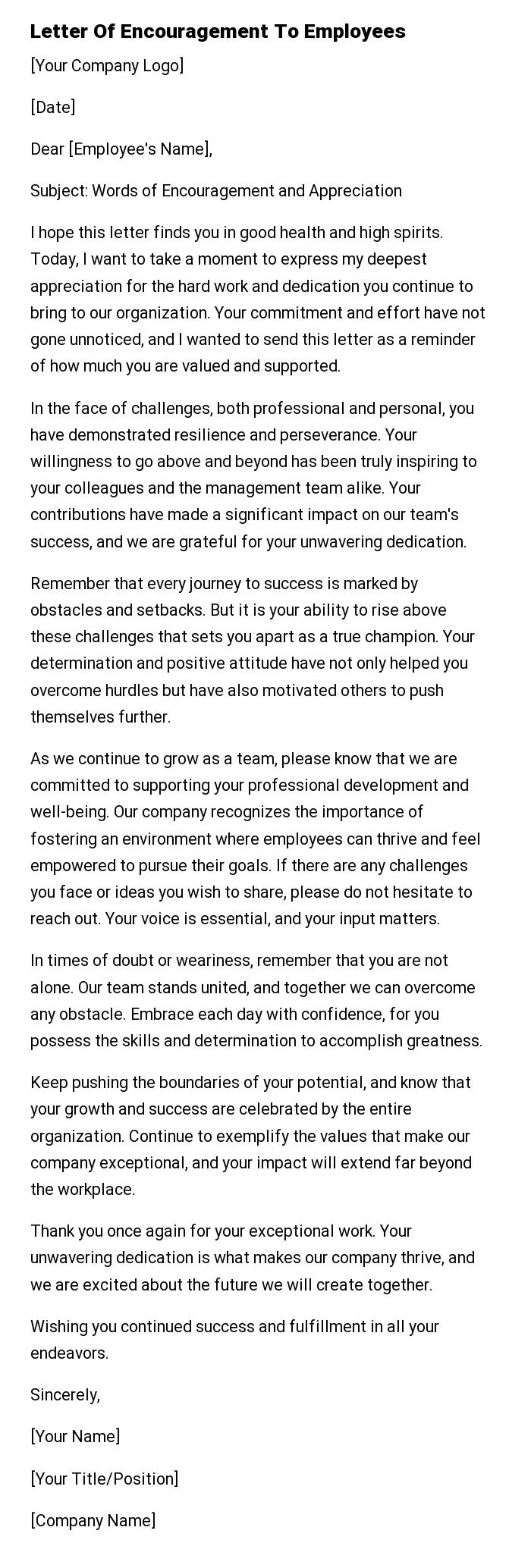 Letter Of Encouragement To Employees