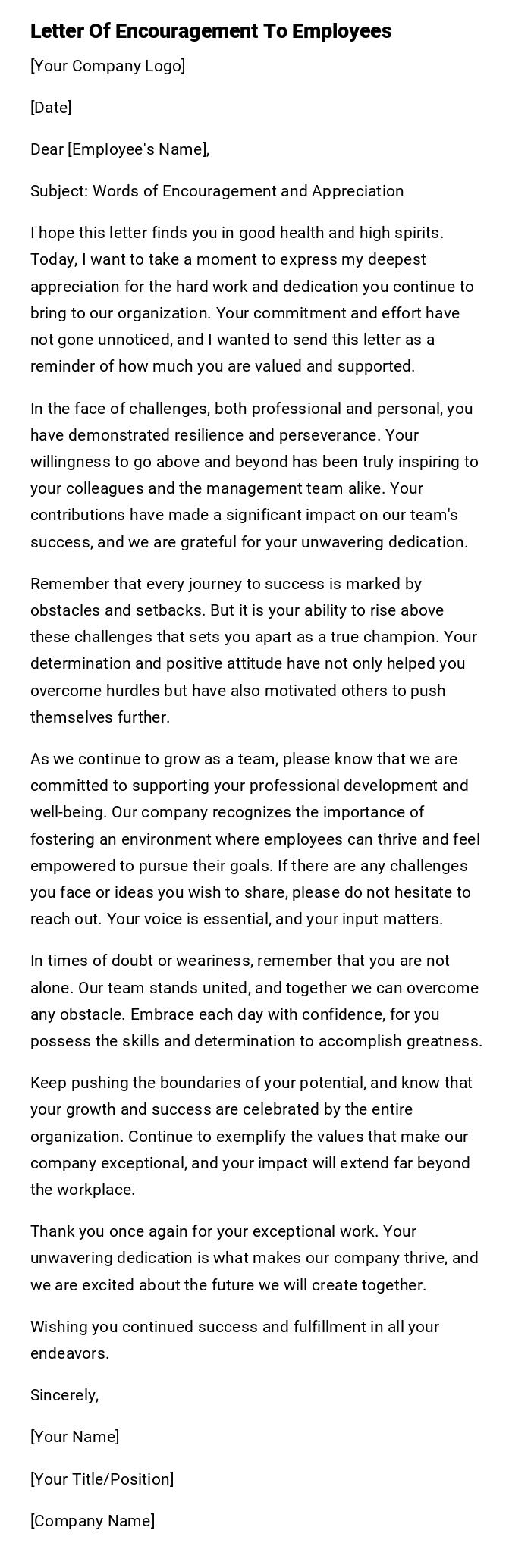 Letter Of Encouragement To Employees