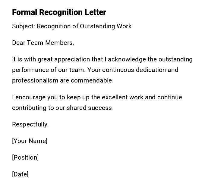 Formal Recognition Letter