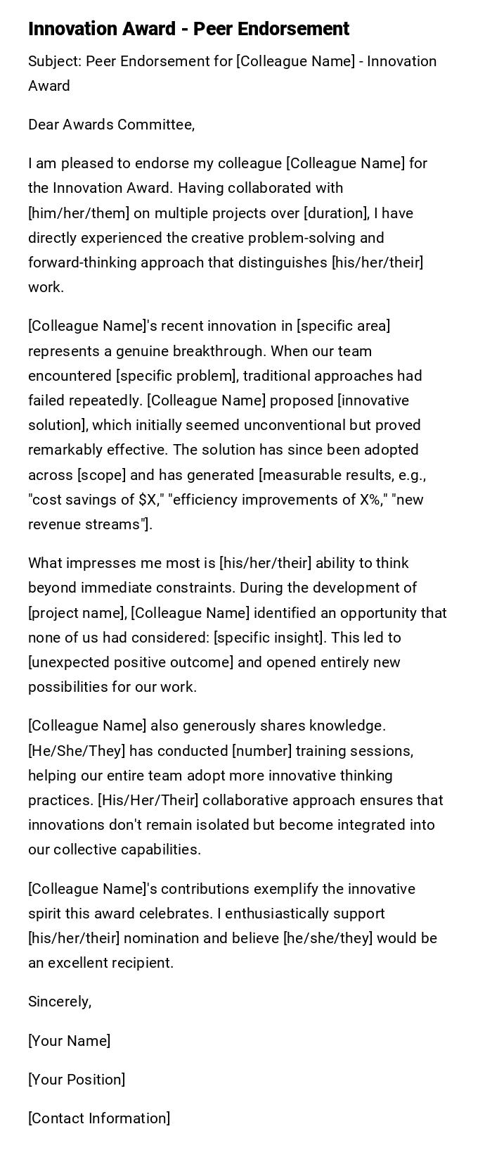 Innovation Award - Peer Endorsement Innovation Award - Peer Endorsement