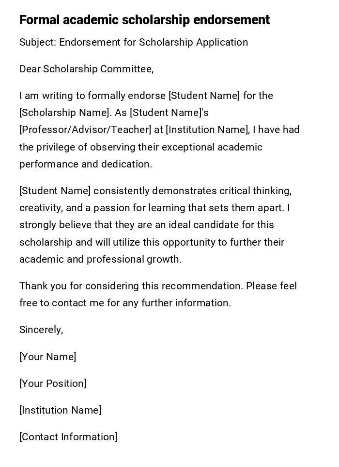 Formal academic scholarship endorsement