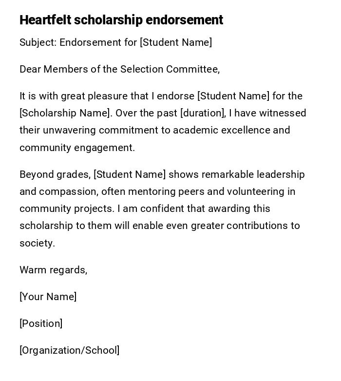 Heartfelt scholarship endorsement