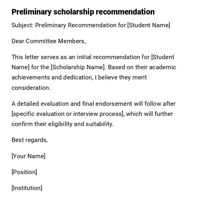 Preliminary scholarship recommendation