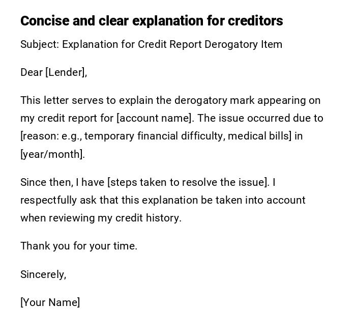 Concise and clear explanation for creditors Concise and clear explanation for creditors