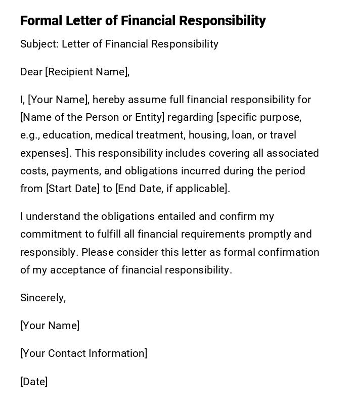 Formal Letter of Financial Responsibility Formal Letter of Financial Responsibility