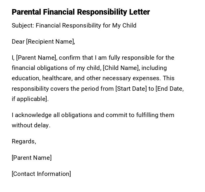 Parental Financial Responsibility Letter Parental Financial Responsibility Letter