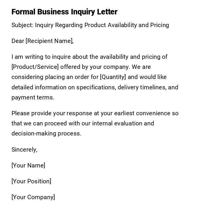 Formal Business Inquiry Letter