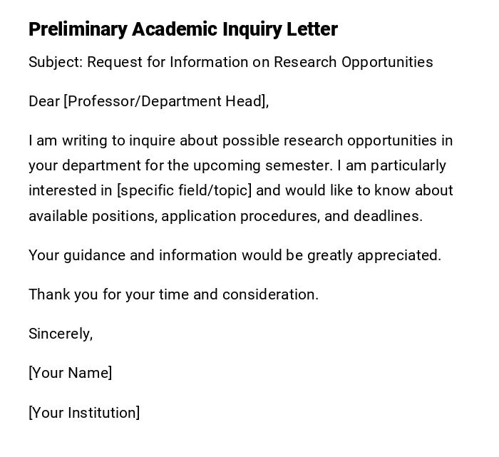 Preliminary Academic Inquiry Letter