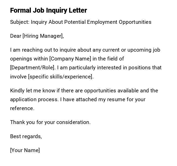 Formal Job Inquiry Letter