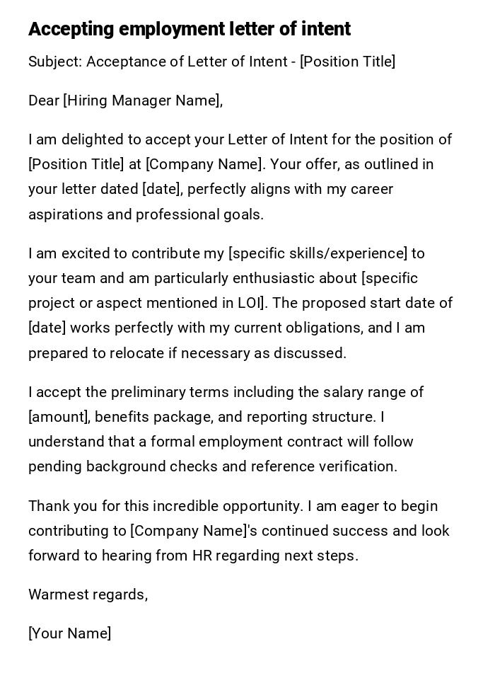 Accepting employment letter of intent Accepting employment letter of intent