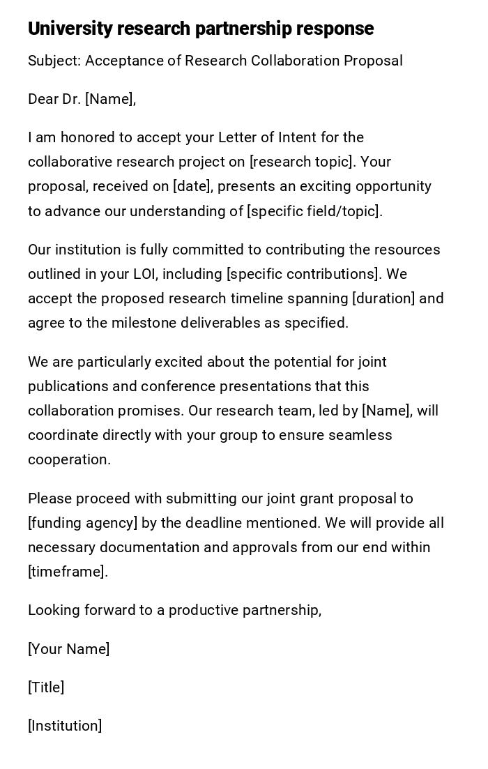 University research partnership response University research partnership response