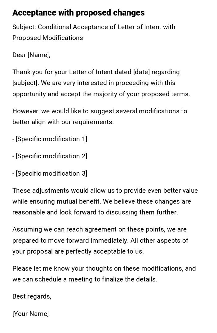 Acceptance with proposed changes Acceptance with proposed changes