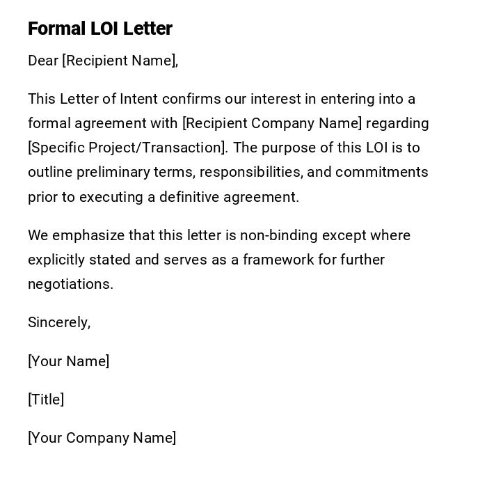 Formal LOI Letter Formal LOI Letter