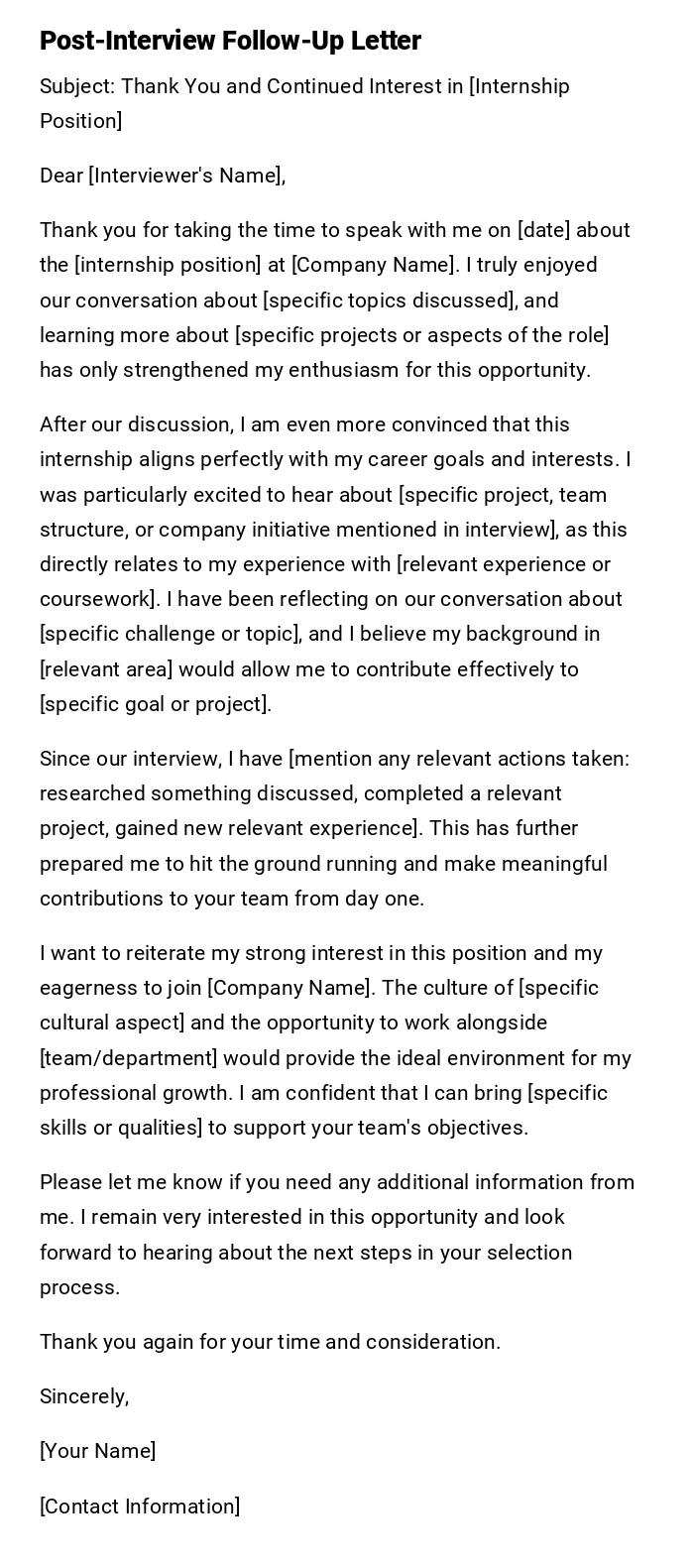 Post-Interview Follow-Up Letter Post-Interview Follow-Up Letter