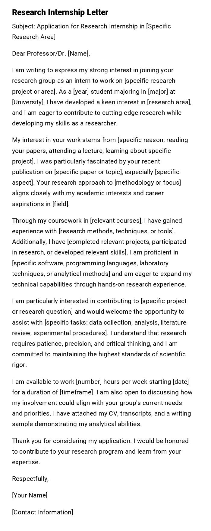 Research Internship Letter Research Internship Letter