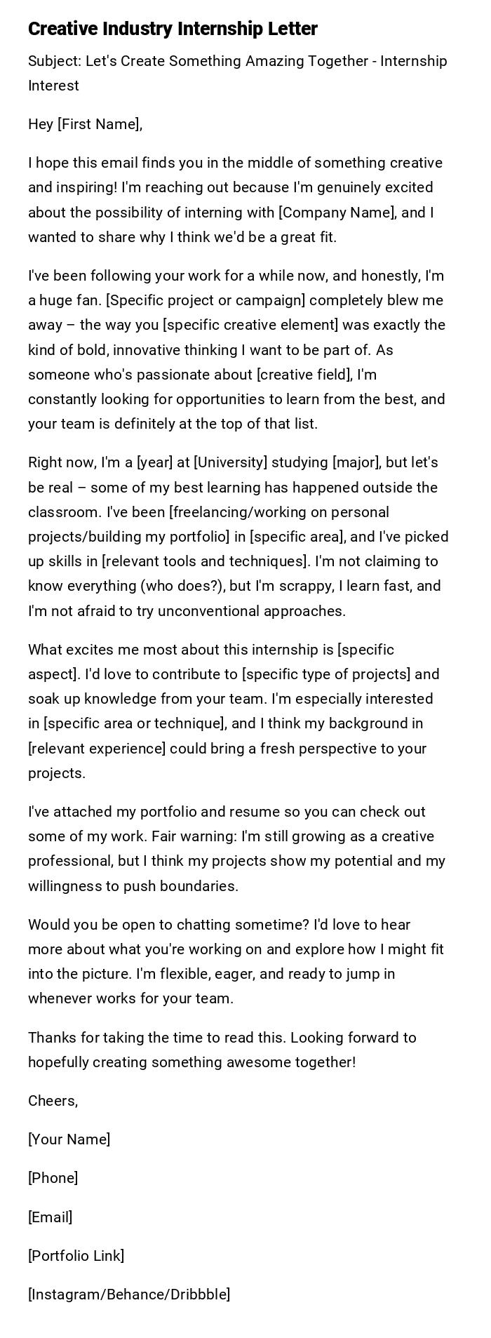 Creative Industry Internship Letter Creative Industry Internship Letter