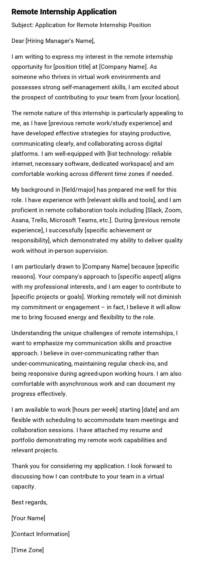 Remote Internship Application Remote Internship Application
