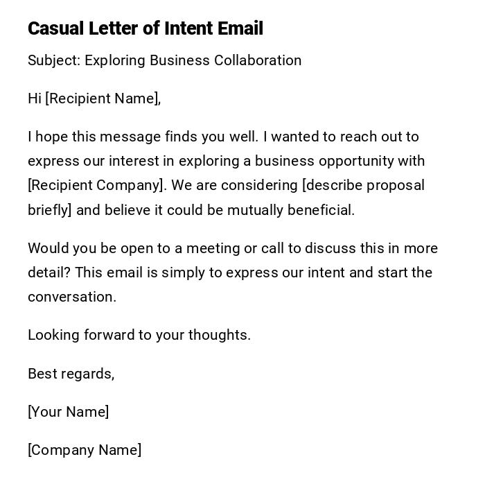 Casual Letter of Intent Email Casual Letter of Intent Email