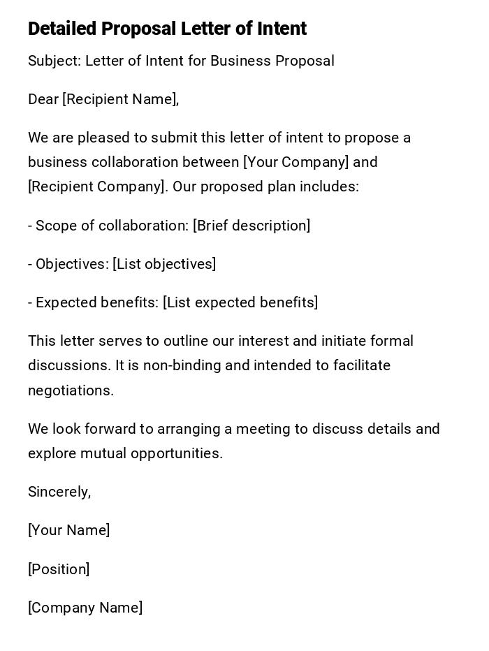 Detailed Proposal Letter of Intent Detailed Proposal Letter of Intent