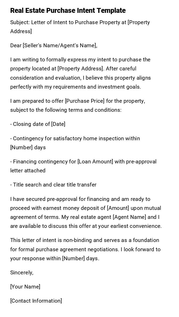 Real Estate Purchase Intent Template