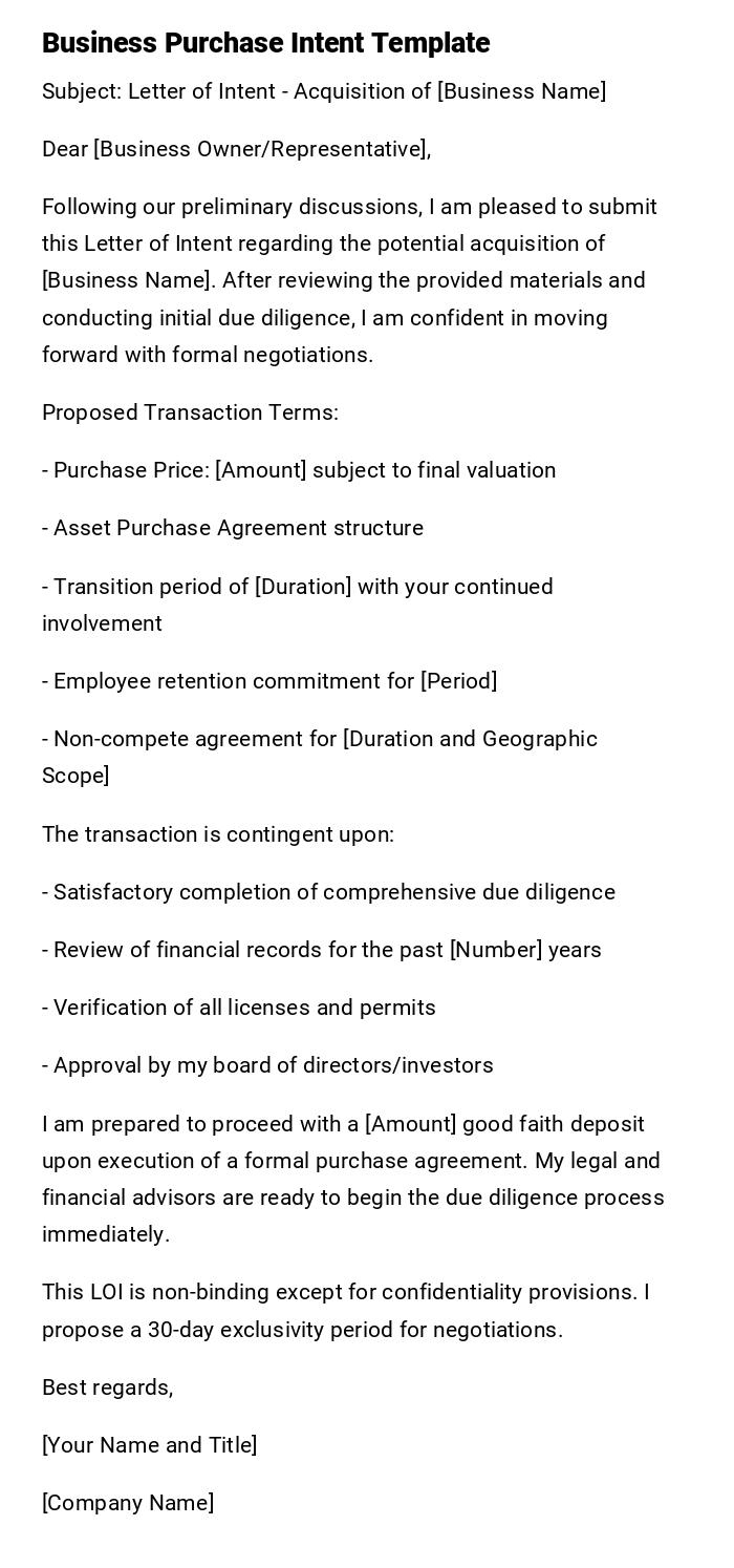 Business Purchase Intent Template