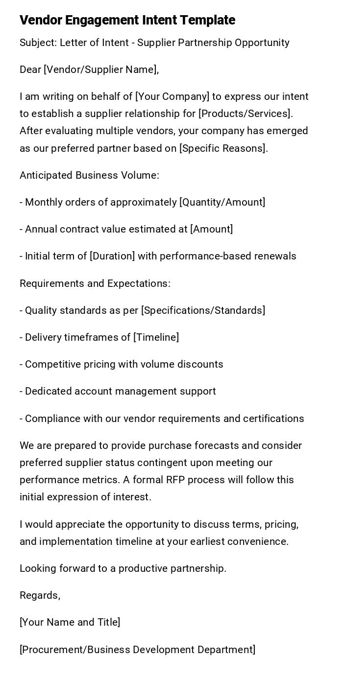 Vendor Engagement Intent Template