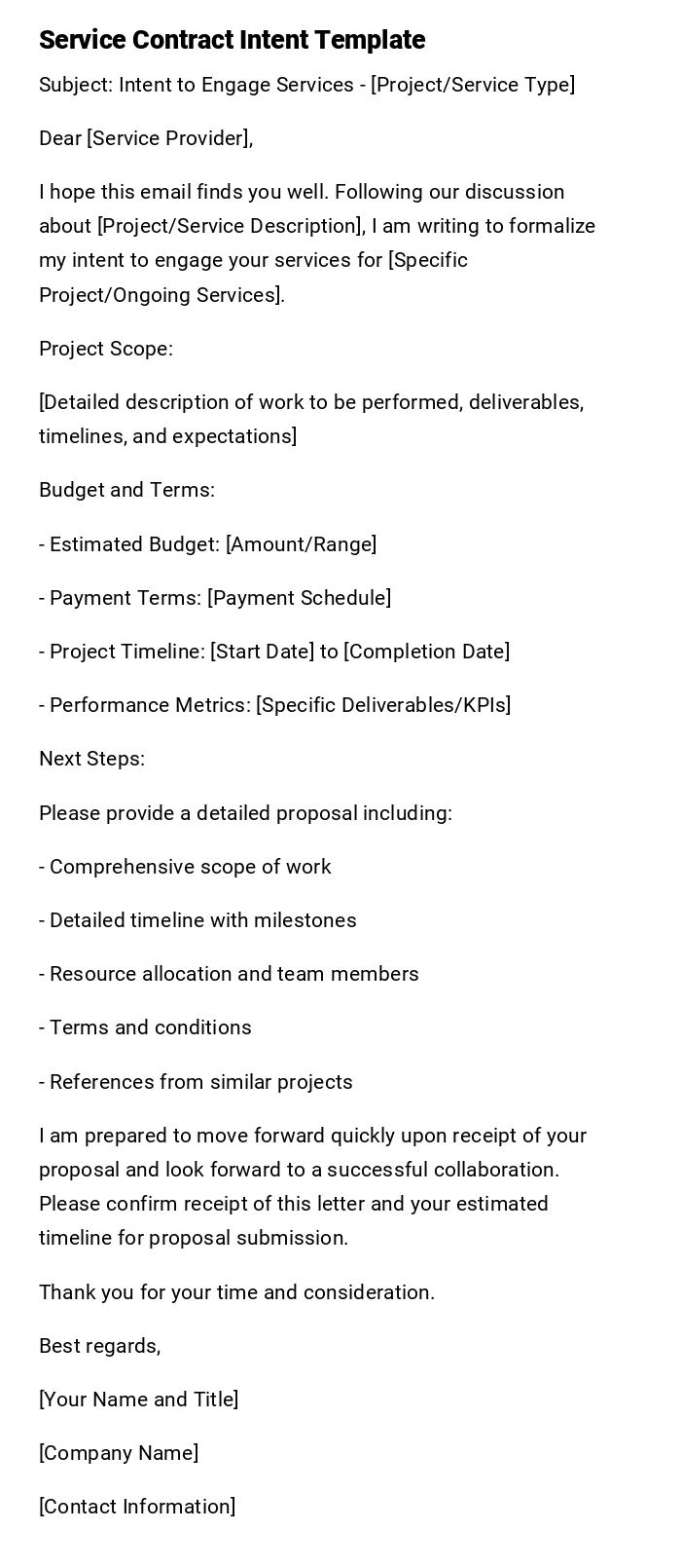 Service Contract Intent Template