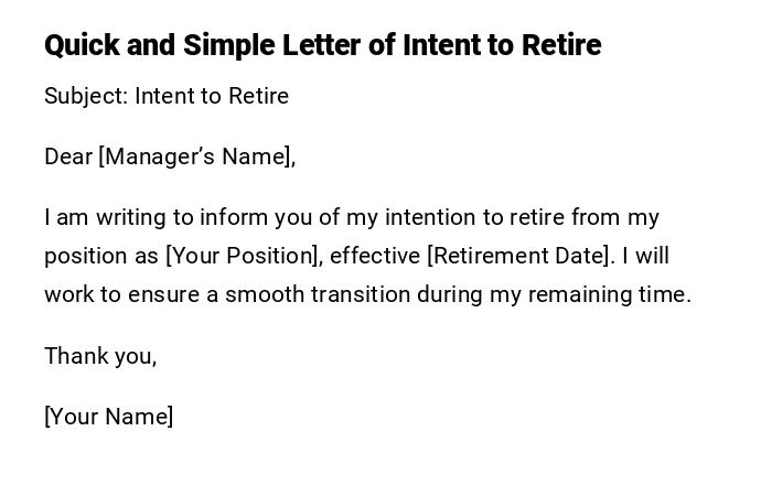 Quick and Simple Letter of Intent to Retire Quick and Simple Letter of Intent to Retire