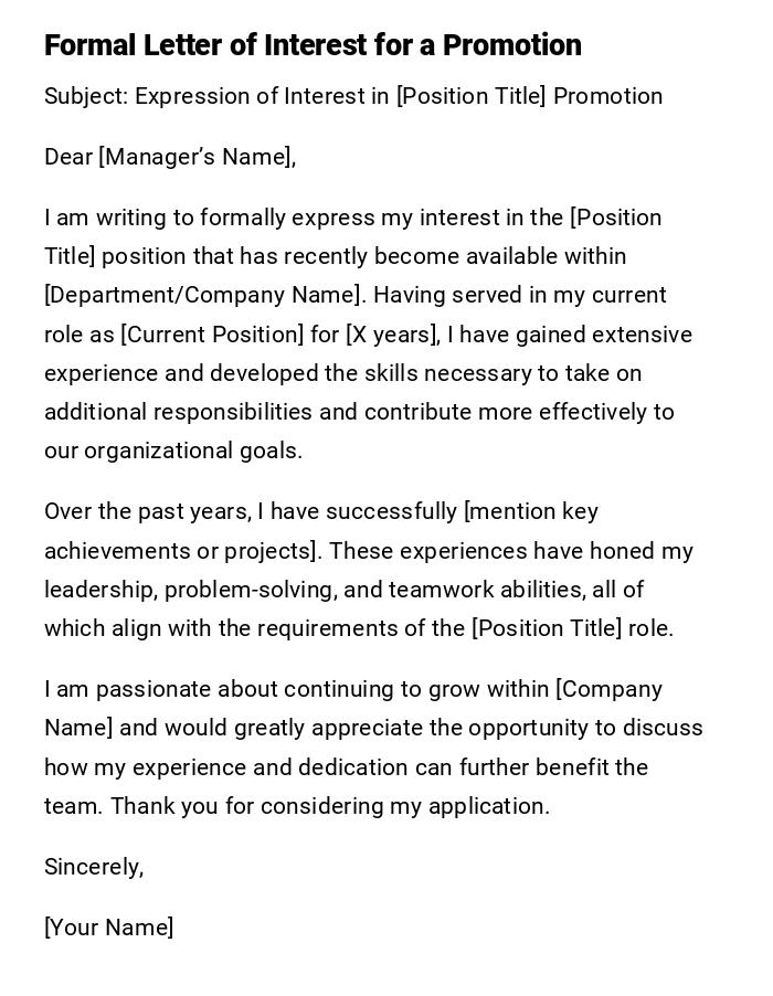 Formal Letter of Interest for a Promotion Formal Letter of Interest for a Promotion