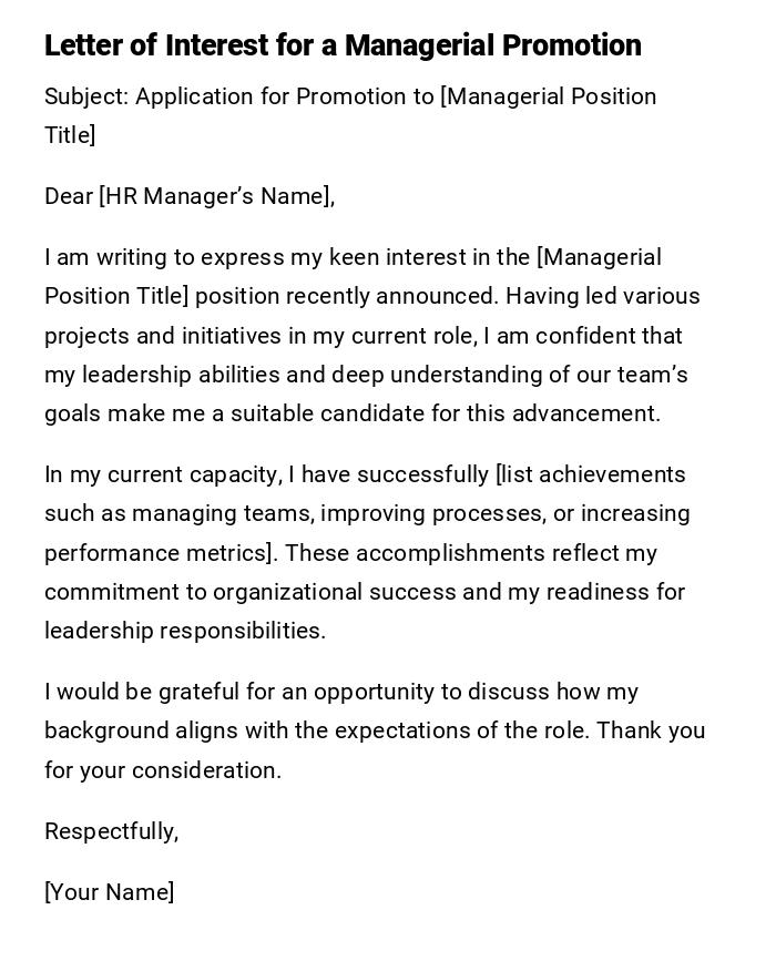 Letter of Interest for a Managerial Promotion Letter of Interest for a Managerial Promotion