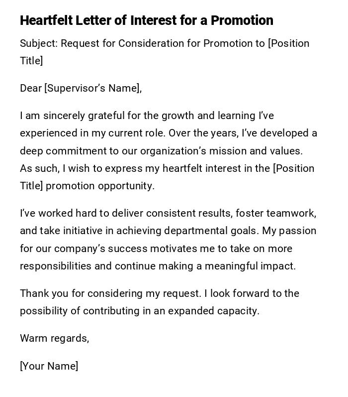 Heartfelt Letter of Interest for a Promotion Heartfelt Letter of Interest for a Promotion