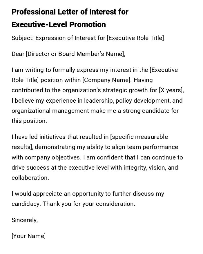 Professional Letter of Interest for Executive-Level Promotion Professional Letter of Interest for Executive-Level Promotion