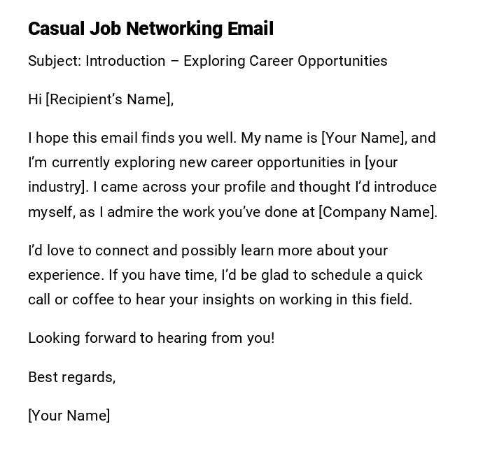 Casual Job Networking Email Casual Job Networking Email