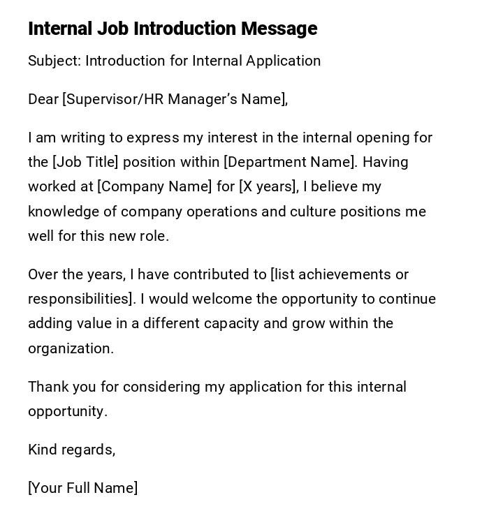 Internal Job Introduction Message Internal Job Introduction Message