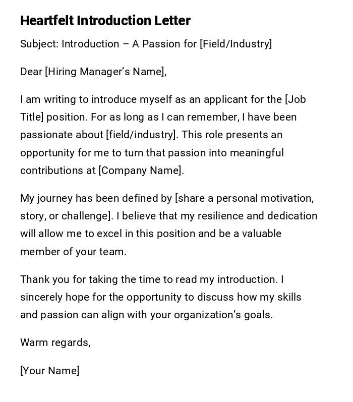 Heartfelt Introduction Letter Heartfelt Introduction Letter