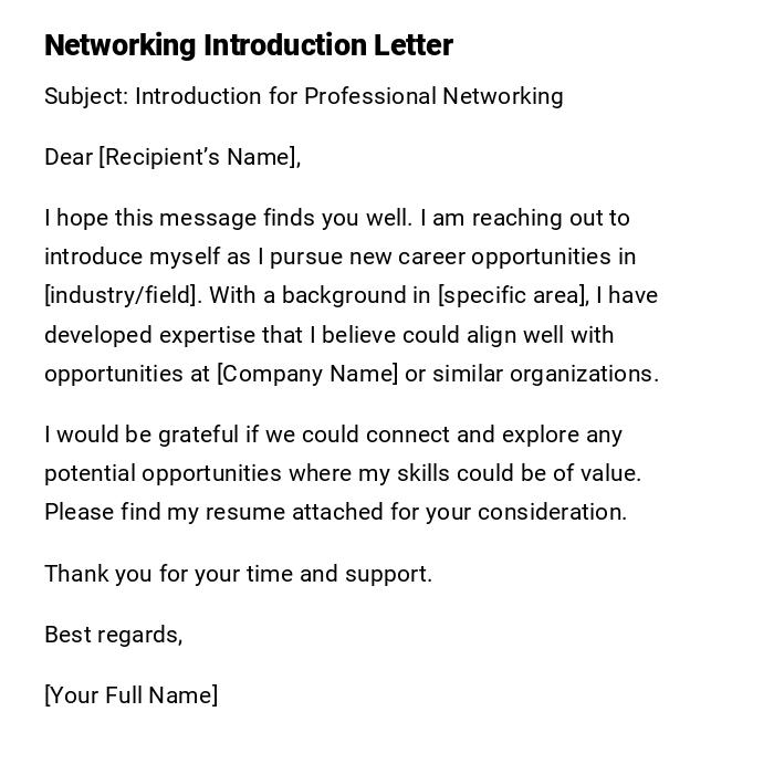 Networking Introduction Letter Networking Introduction Letter
