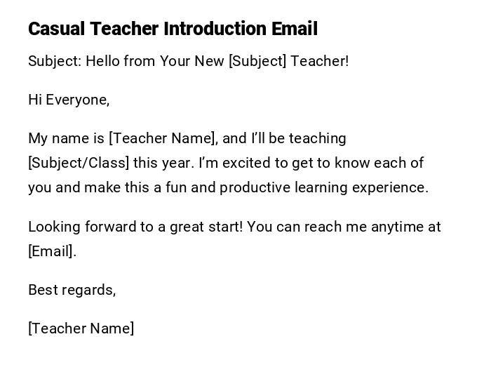 Casual Teacher Introduction Email Casual Teacher Introduction Email