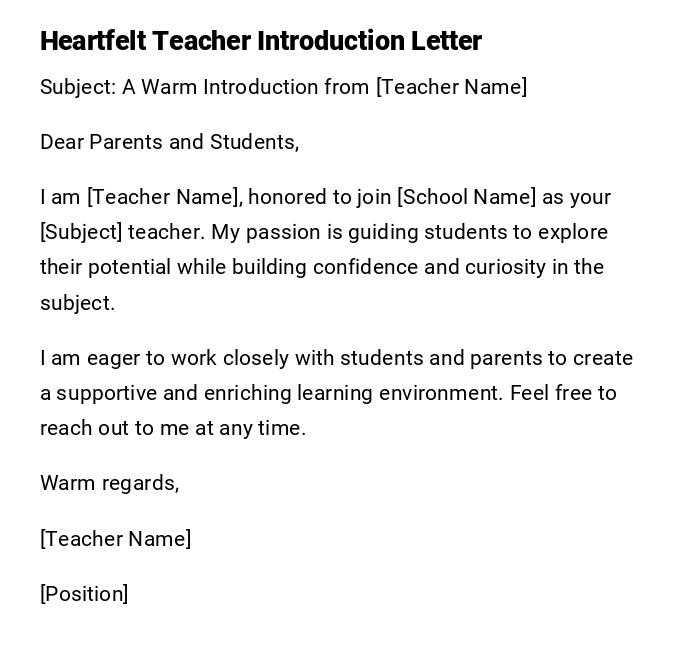 Heartfelt Teacher Introduction Letter Heartfelt Teacher Introduction Letter