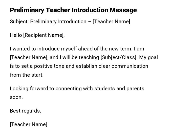 Preliminary Teacher Introduction Message Preliminary Teacher Introduction Message